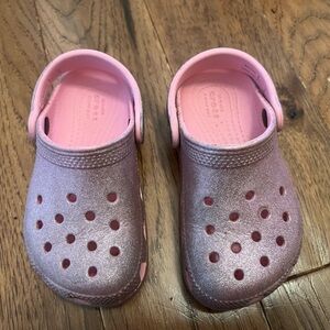 Girls Pink Sparkle Crocs